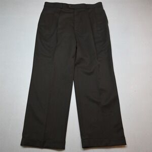 Vtg Y2K 2000s 36x30 Brown 100% Wool Pleated Cuffed High Waist Baggy Dress Pants